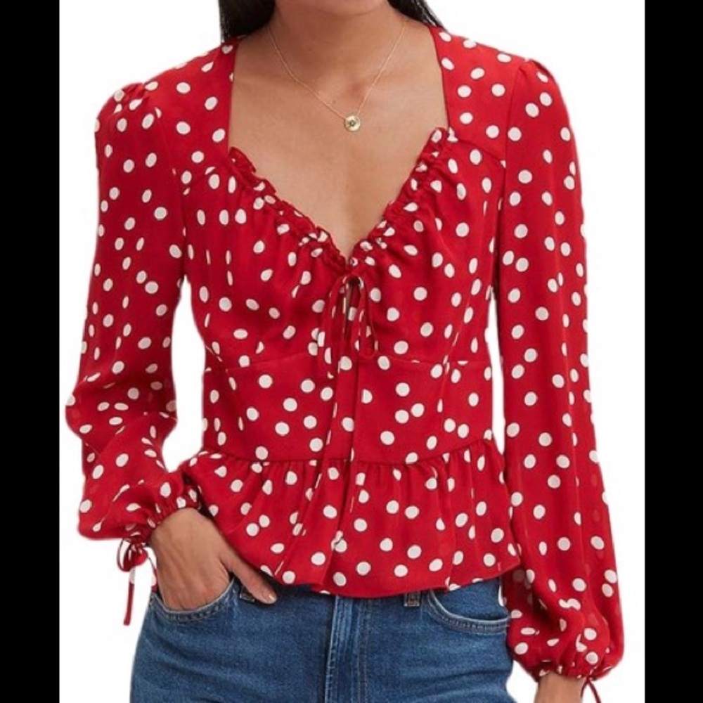 Intermix red silk polka dot top